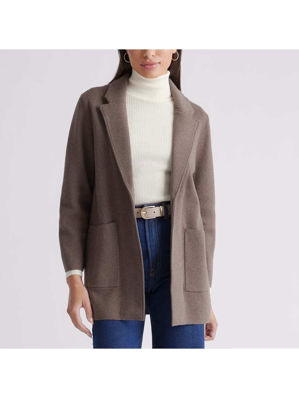 Quince 100% Organic Cotton Knit Blazer in Heather Brown